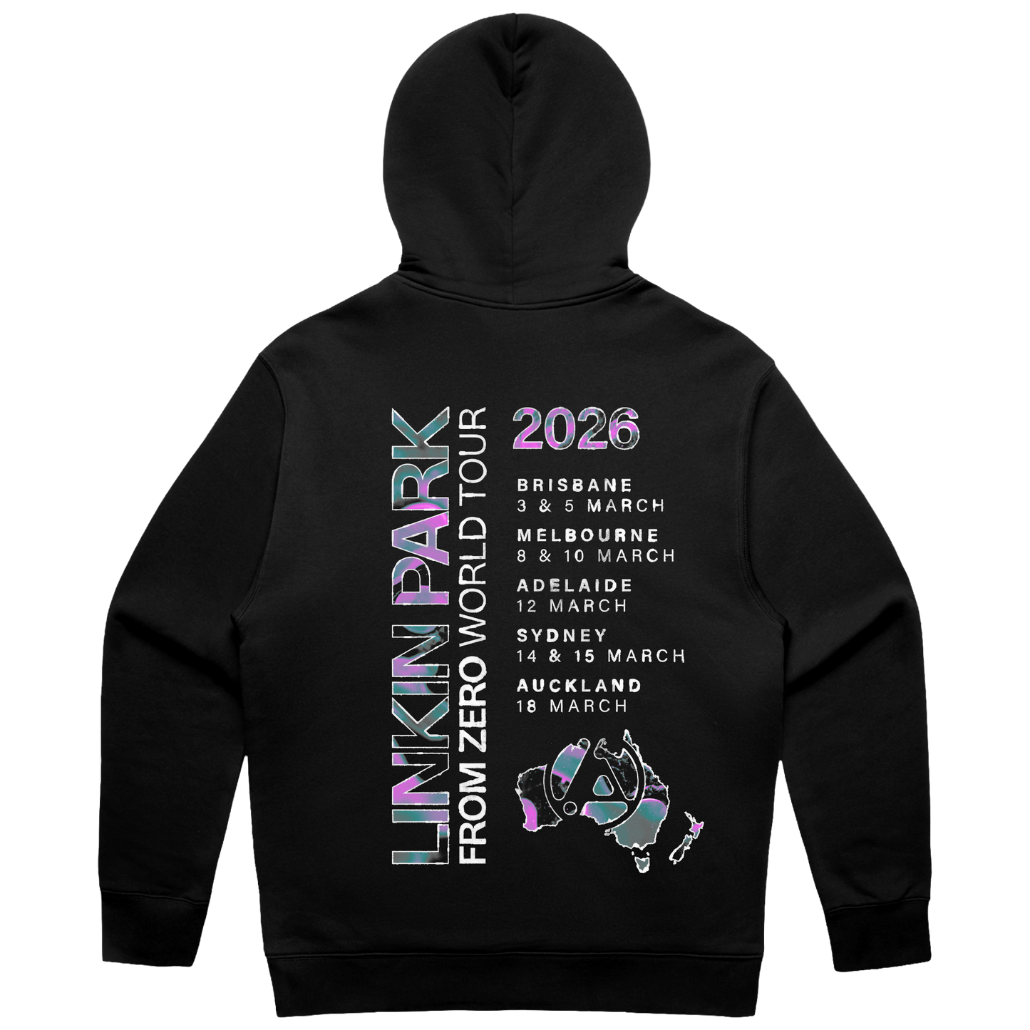 Anya AUS NZ Watercolour Black Hoodie